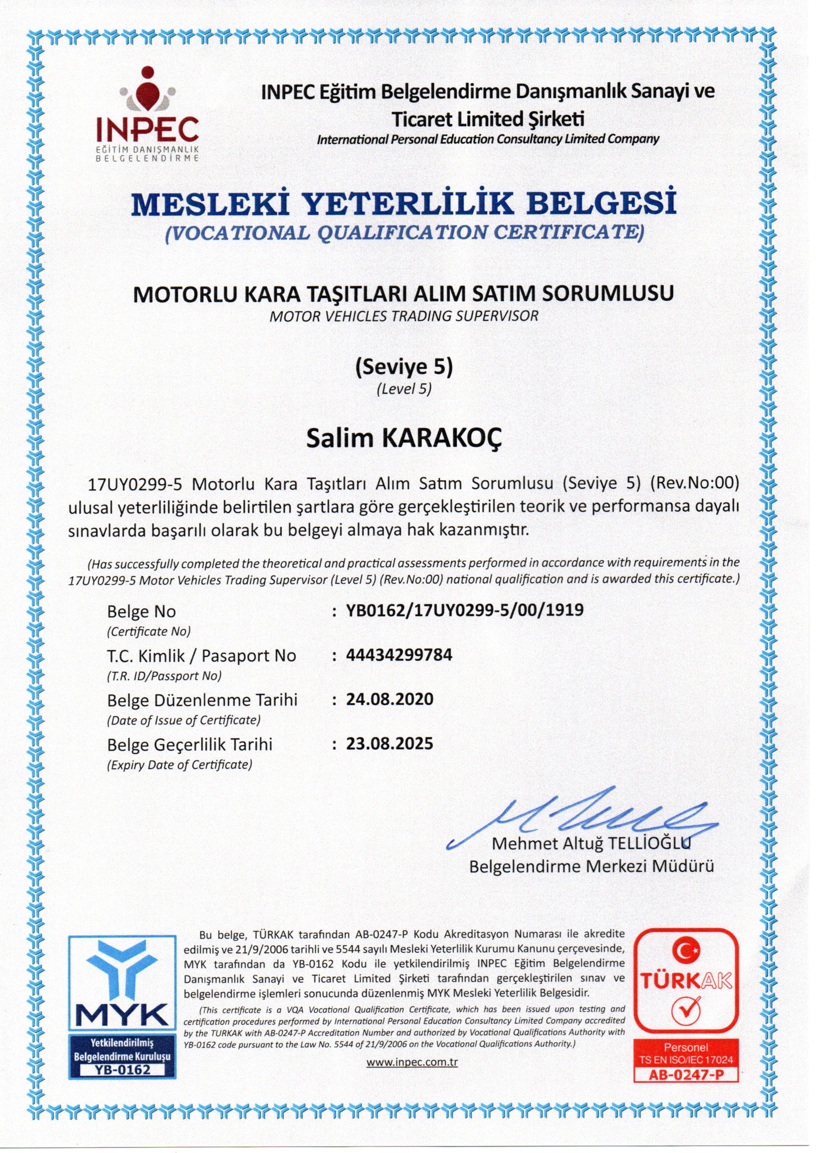 Mesleki Yeterlilik Belgesi - 5