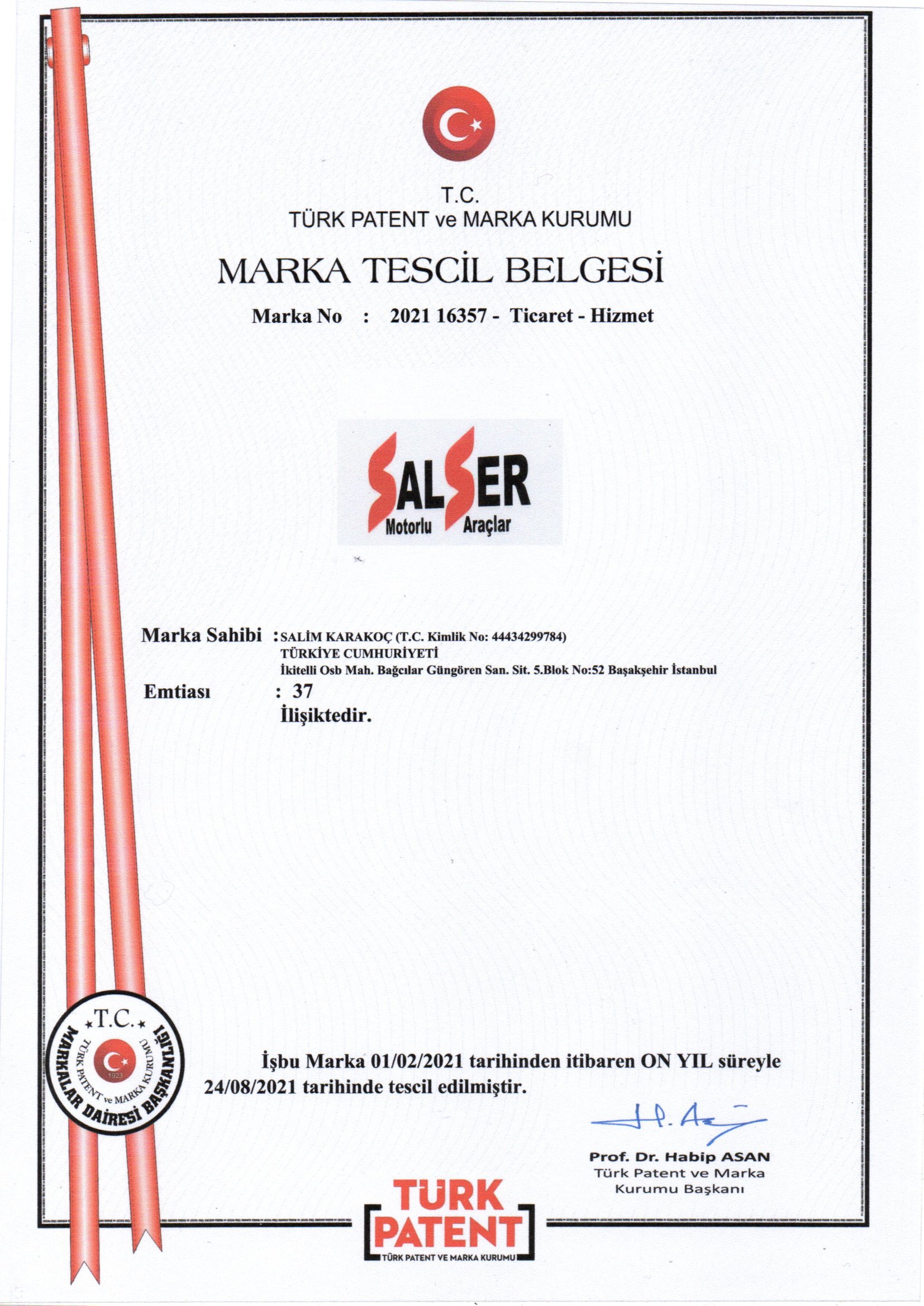 Trademark Registration Certificate